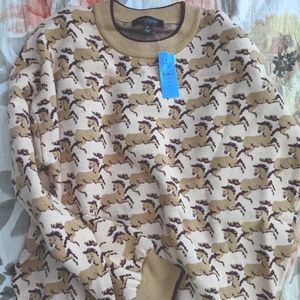Ann Taylor Horse knit sweater soft beige pink and brown